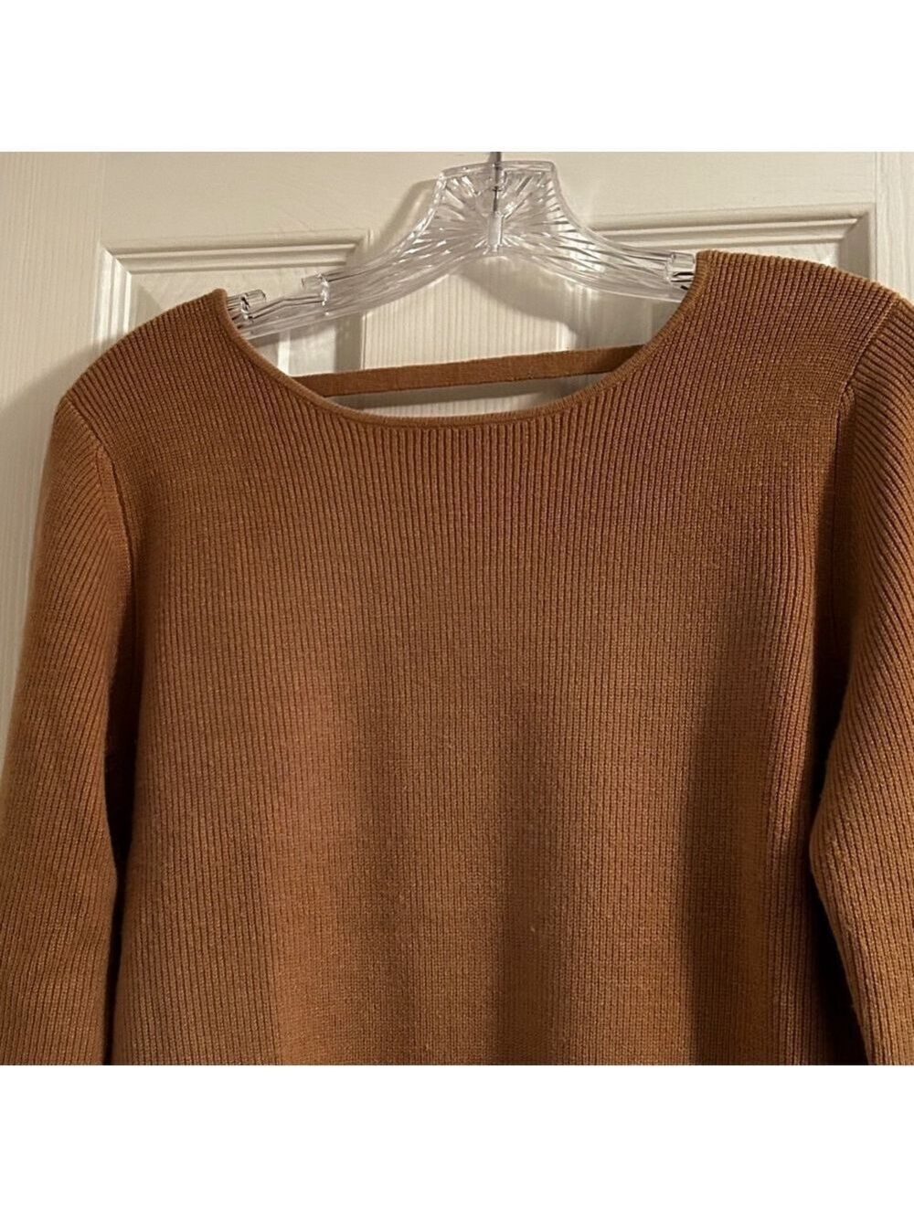 French Connection Ribbed Knit Scoop Back Sweater Caramel Women’s S - Picture 2 of 8